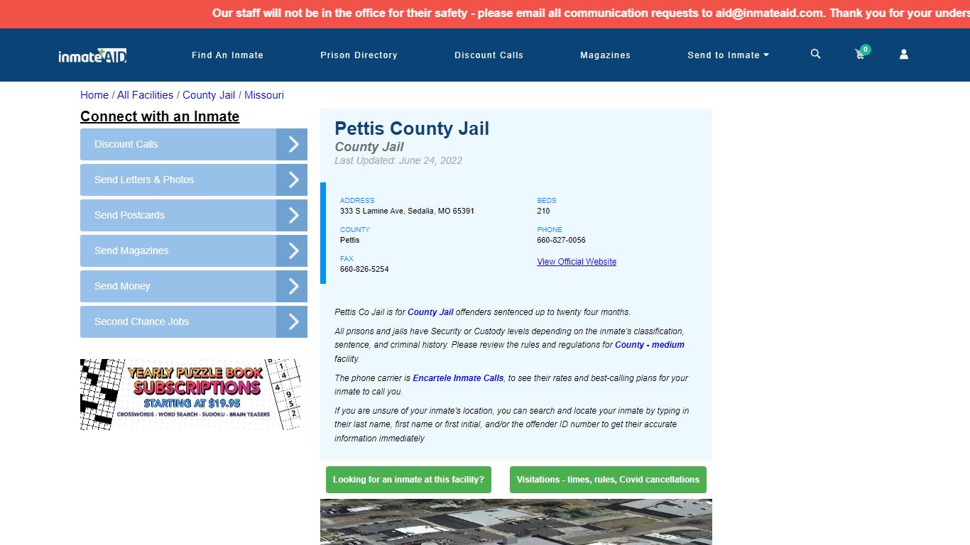 Pettis County Jail - Inmate Locator - Sedalia, MO