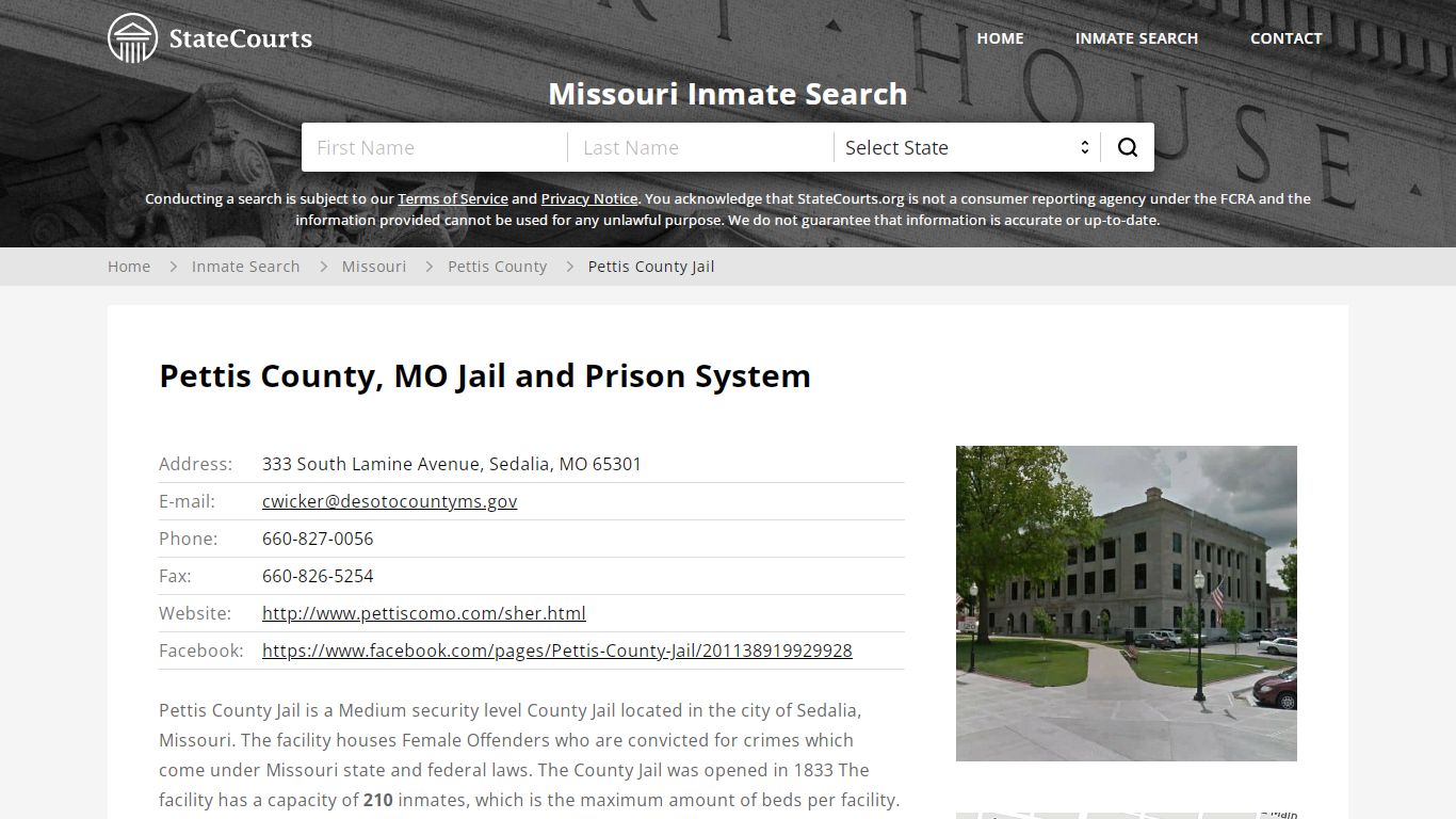 Pettis County Jail Inmate Records Search, Missouri - StateCourts